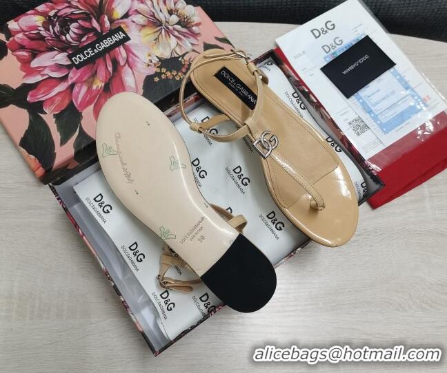 Expensive Dolce & Gabbana DG Calfskin Thong Sandals Beige 042210