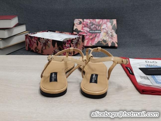 Expensive Dolce & Gabbana DG Calfskin Thong Sandals Beige 042210