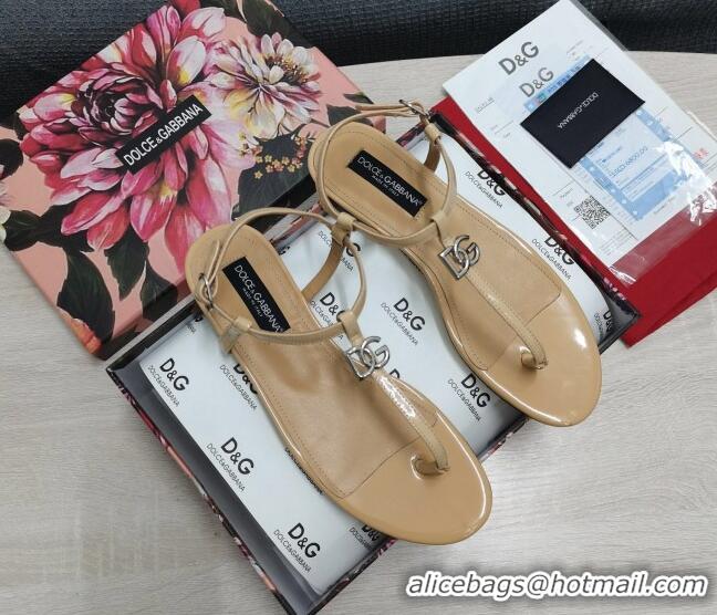 Expensive Dolce & Gabbana DG Calfskin Thong Sandals Beige 042210