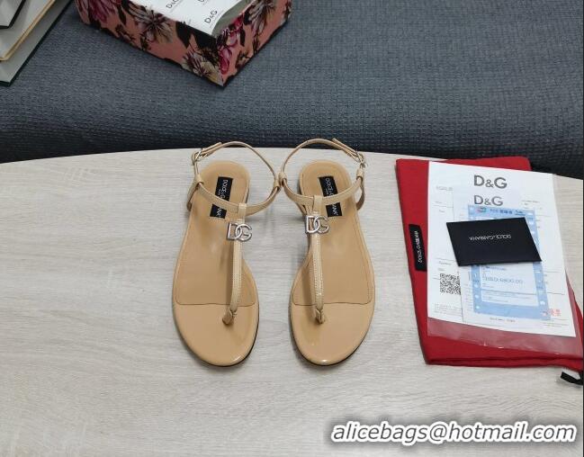 Expensive Dolce & Gabbana DG Calfskin Thong Sandals Beige 042210