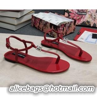 Trendy Design Dolce & Gabbana DG Calfskin Thong Sandals Red 042211