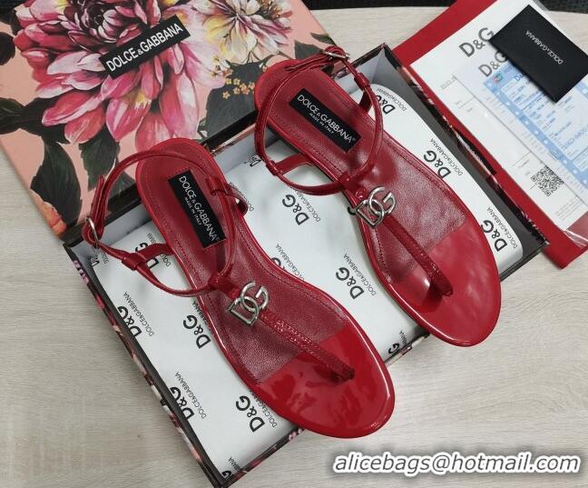 Trendy Design Dolce & Gabbana DG Calfskin Thong Sandals Red 042211