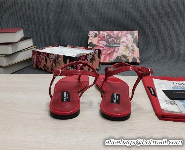 Trendy Design Dolce & Gabbana DG Calfskin Thong Sandals Red 042211