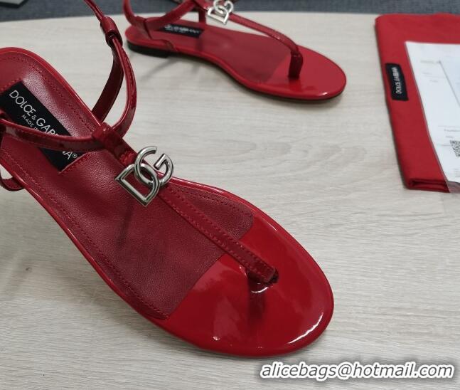 Trendy Design Dolce & Gabbana DG Calfskin Thong Sandals Red 042211