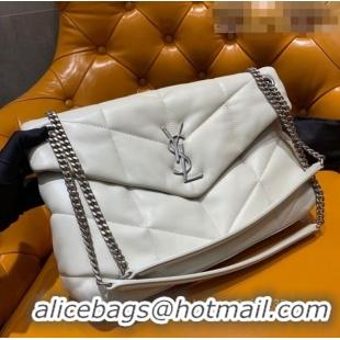 Shop Grade Saint Laurent Loulou Puffer Medium Bag in Quilted Lambskin 577475 White