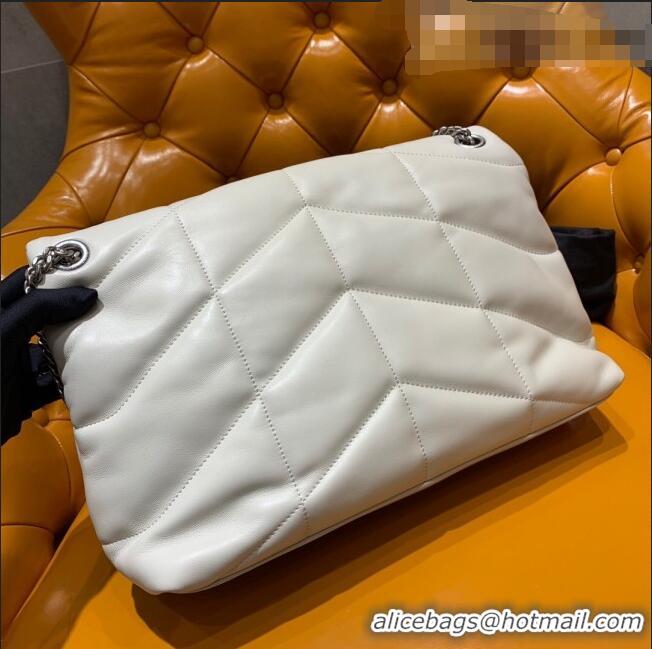 Shop Grade Saint Laurent Loulou Puffer Medium Bag in Quilted Lambskin 577475 White