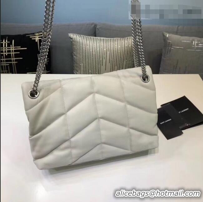 Discount Saint Laurent Loulou Puffer Small Bag in Quilted Lambskin 577476 White/Silver 2020