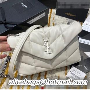 Top Quality Saint Laurent Loulou Puffer Mini Bag in Quilted Lambskin 620333 White/Silver 2020