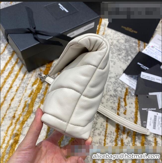 Top Quality Saint Laurent Loulou Puffer Mini Bag in Quilted Lambskin 620333 White/Silver 2020