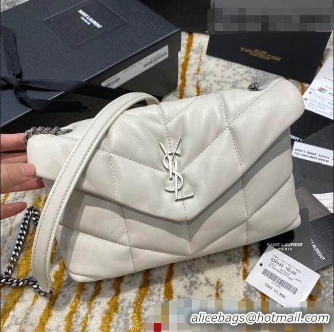 Top Quality Saint Laurent Loulou Puffer Mini Bag in Quilted Lambskin 620333 White/Silver 2020