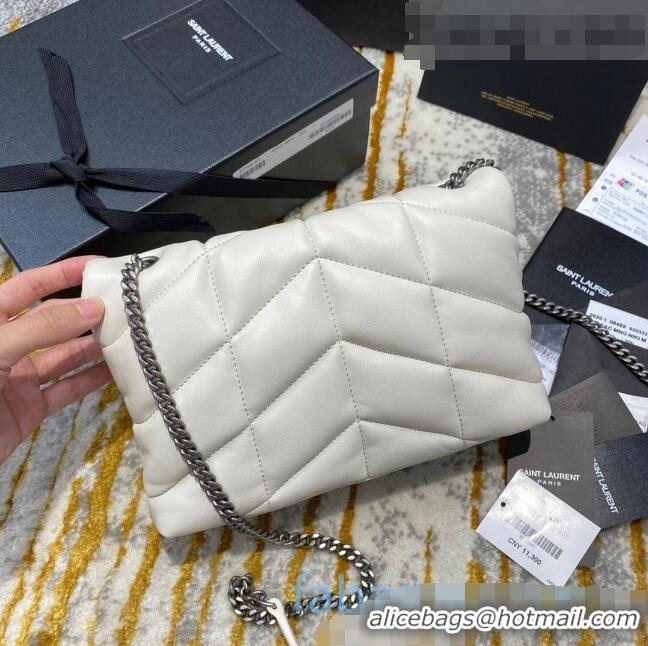 Top Quality Saint Laurent Loulou Puffer Mini Bag in Quilted Lambskin 620333 White/Silver 2020