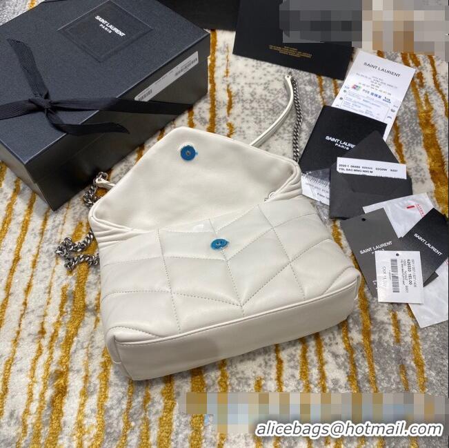 Top Quality Saint Laurent Loulou Puffer Mini Bag in Quilted Lambskin 620333 White/Silver 2020