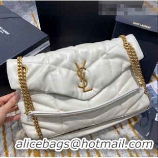 Famous Brand Saint Laurent Loulou Puffer Small Bag in Quilted Lambskin 577476 White/Gold 2021