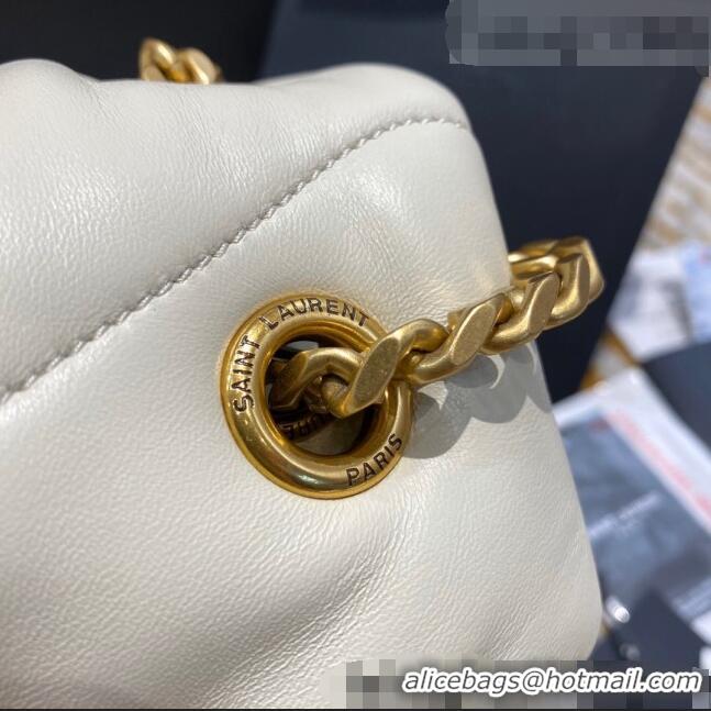 Famous Brand Saint Laurent Loulou Puffer Small Bag in Quilted Lambskin 577476 White/Gold 2021