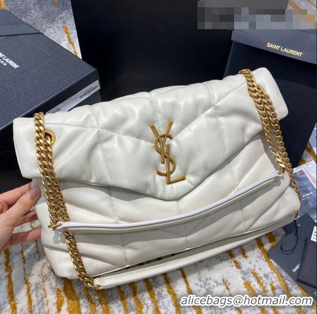 Famous Brand Saint Laurent Loulou Puffer Small Bag in Quilted Lambskin 577476 White/Gold 2021