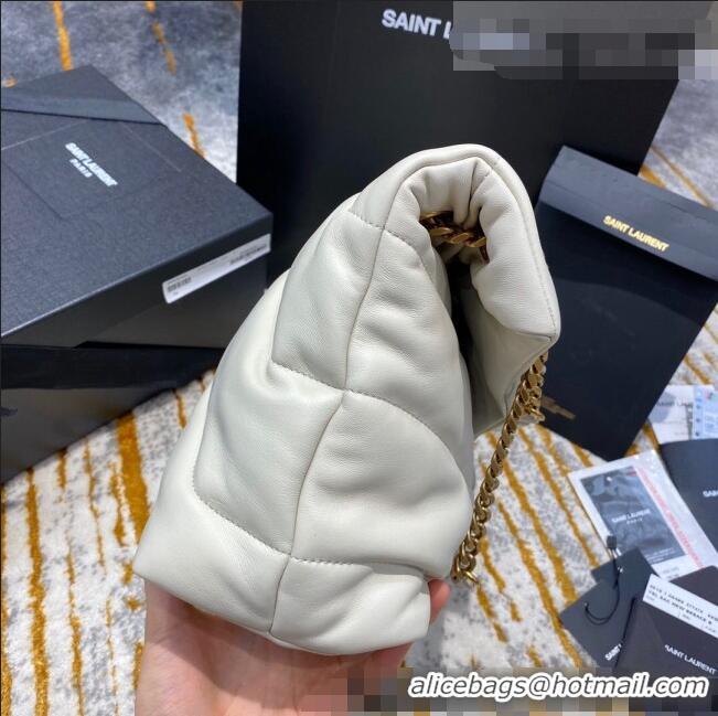 Famous Brand Saint Laurent Loulou Puffer Small Bag in Quilted Lambskin 577476 White/Gold 2021