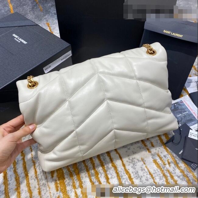 Famous Brand Saint Laurent Loulou Puffer Small Bag in Quilted Lambskin 577476 White/Gold 2021