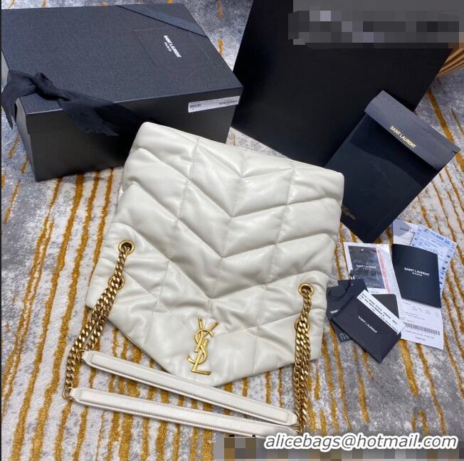 Famous Brand Saint Laurent Loulou Puffer Small Bag in Quilted Lambskin 577476 White/Gold 2021