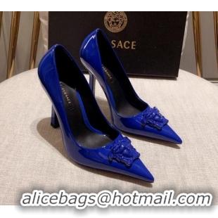 Sophisticated Versace Glazed Leather Pumps 11cm Blue 31941