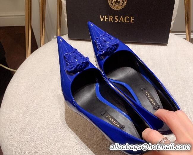 Sophisticated Versace Glazed Leather Pumps 11cm Blue 31941