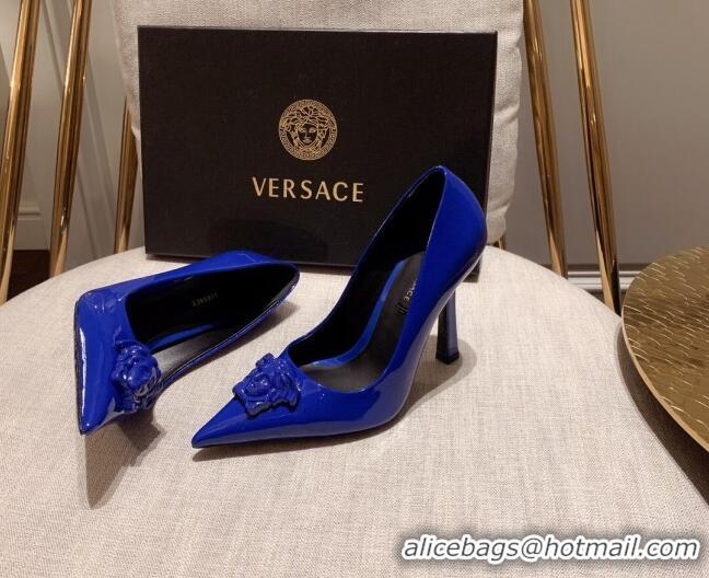 Sophisticated Versace Glazed Leather Pumps 11cm Blue 31941