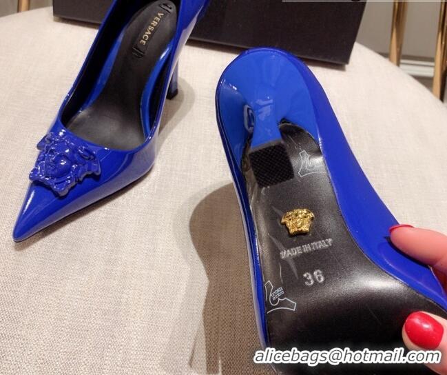 Sophisticated Versace Glazed Leather Pumps 11cm Blue 31941