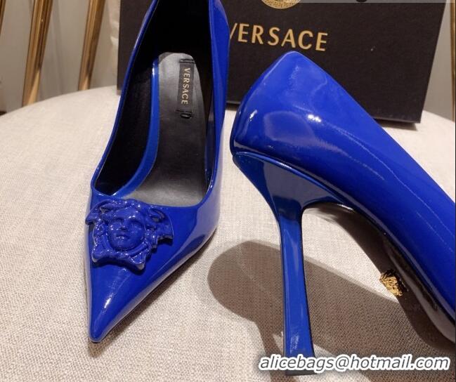 Sophisticated Versace Glazed Leather Pumps 11cm Blue 31941