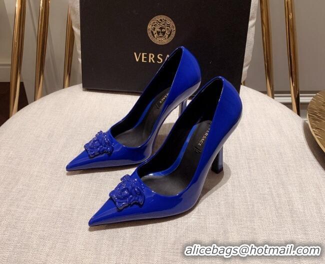 Sophisticated Versace Glazed Leather Pumps 11cm Blue 31941