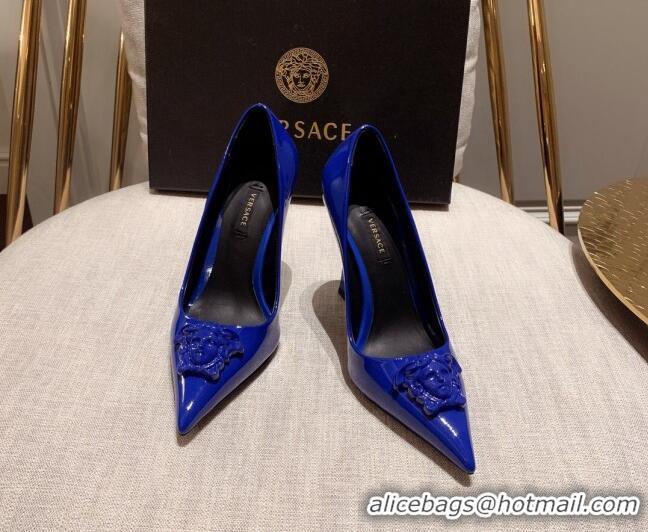 Sophisticated Versace Glazed Leather Pumps 11cm Blue 31941