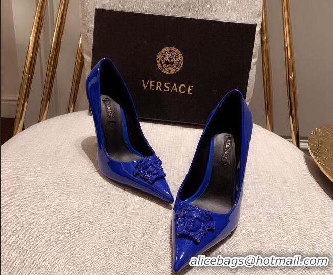 Sophisticated Versace Glazed Leather Pumps 11cm Blue 31941