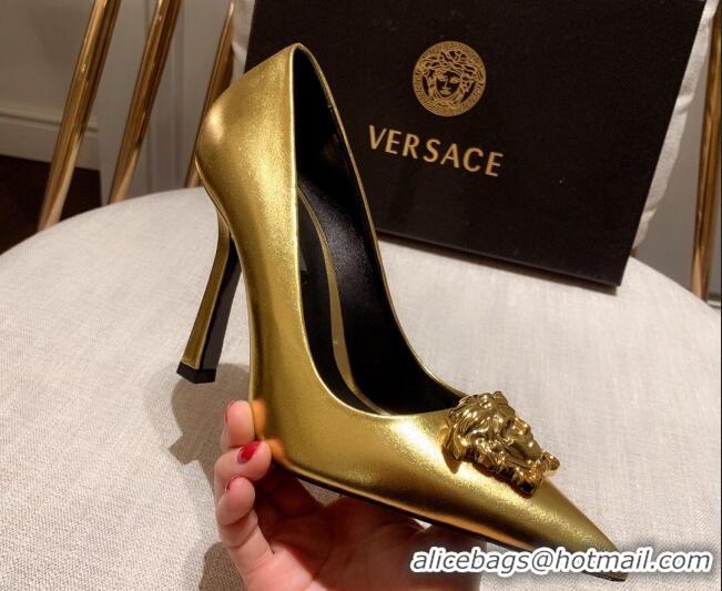 Duplicate Versace Glazed Leather Pumps 11cm Gold 031942