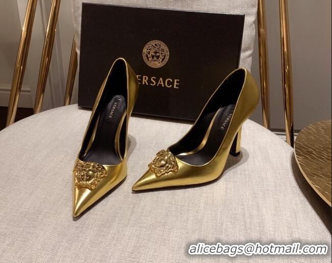 Duplicate Versace Glazed Leather Pumps 11cm Gold 031942