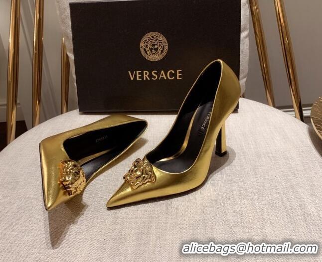 Duplicate Versace Glazed Leather Pumps 11cm Gold 031942