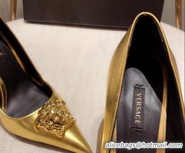 Duplicate Versace Glazed Leather Pumps 11cm Gold 031942