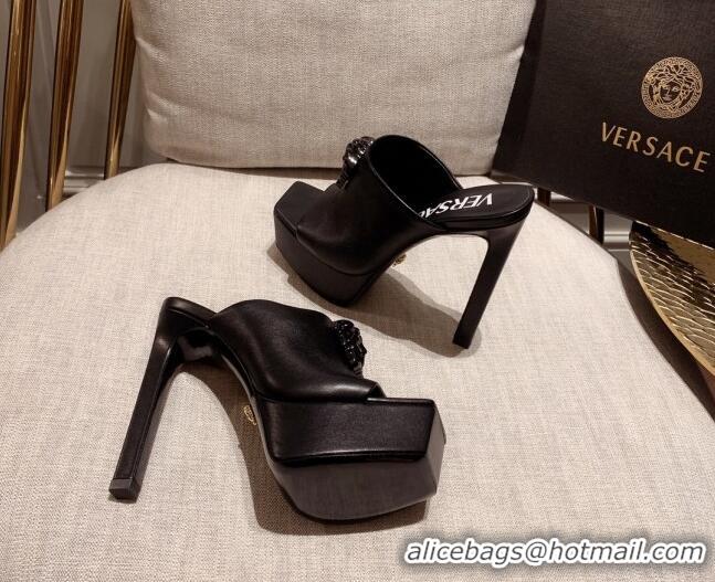 Grade Quality Versace Calfskin Platform Slide Sandals 14cm Black 031943