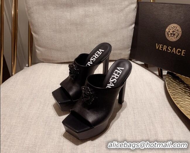 Grade Quality Versace Calfskin Platform Slide Sandals 14cm Black 031943