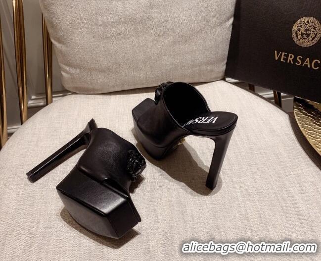 Grade Quality Versace Calfskin Platform Slide Sandals 14cm Black 031943