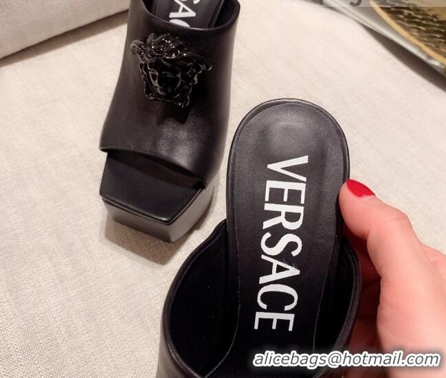 Grade Quality Versace Calfskin Platform Slide Sandals 14cm Black 031943