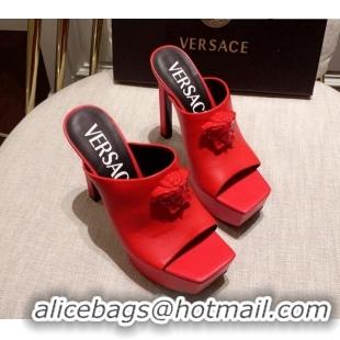 Stylish Versace Calfskin Platform Slide Sandals 14cm Red 031944