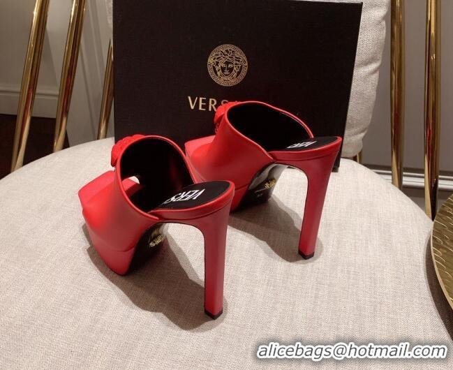 Stylish Versace Calfskin Platform Slide Sandals 14cm Red 031944