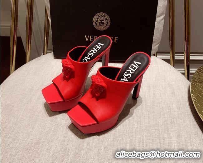 Stylish Versace Calfskin Platform Slide Sandals 14cm Red 031944