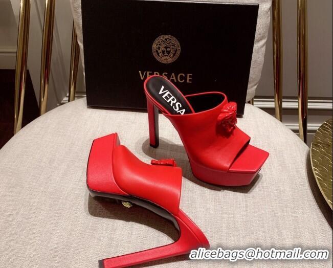 Stylish Versace Calfskin Platform Slide Sandals 14cm Red 031944