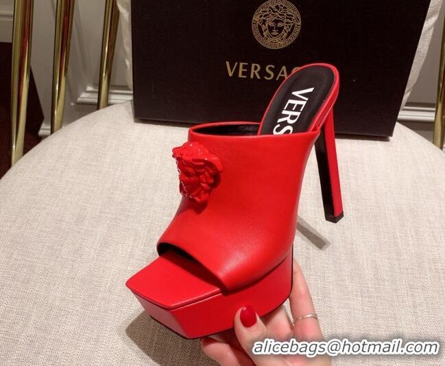 Stylish Versace Calfskin Platform Slide Sandals 14cm Red 031944