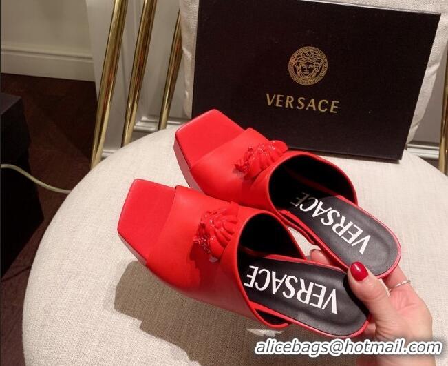 Stylish Versace Calfskin Platform Slide Sandals 14cm Red 031944