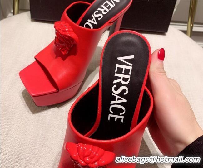 Stylish Versace Calfskin Platform Slide Sandals 14cm Red 031944