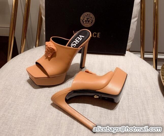 Best Price Versace Calfskin Platform Slide Sandals 14cm Orange 031945