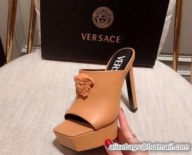 Best Price Versace Calfskin Platform Slide Sandals 14cm Orange 031945