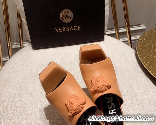 Best Price Versace Calfskin Platform Slide Sandals 14cm Orange 031945