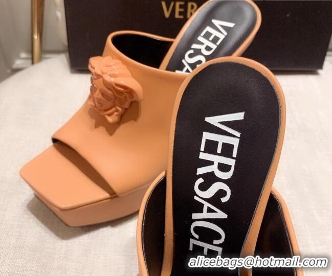 Best Price Versace Calfskin Platform Slide Sandals 14cm Orange 031945