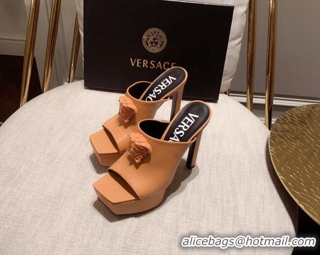 Best Price Versace Calfskin Platform Slide Sandals 14cm Orange 031945